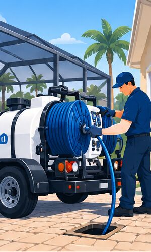 Jetter trailer with the hose reel feeding a cleanout